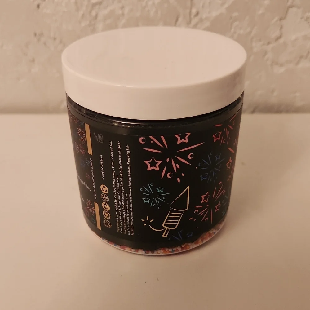 Aminnah Fireworks Sugar Scrub - Black Jar with White Lid